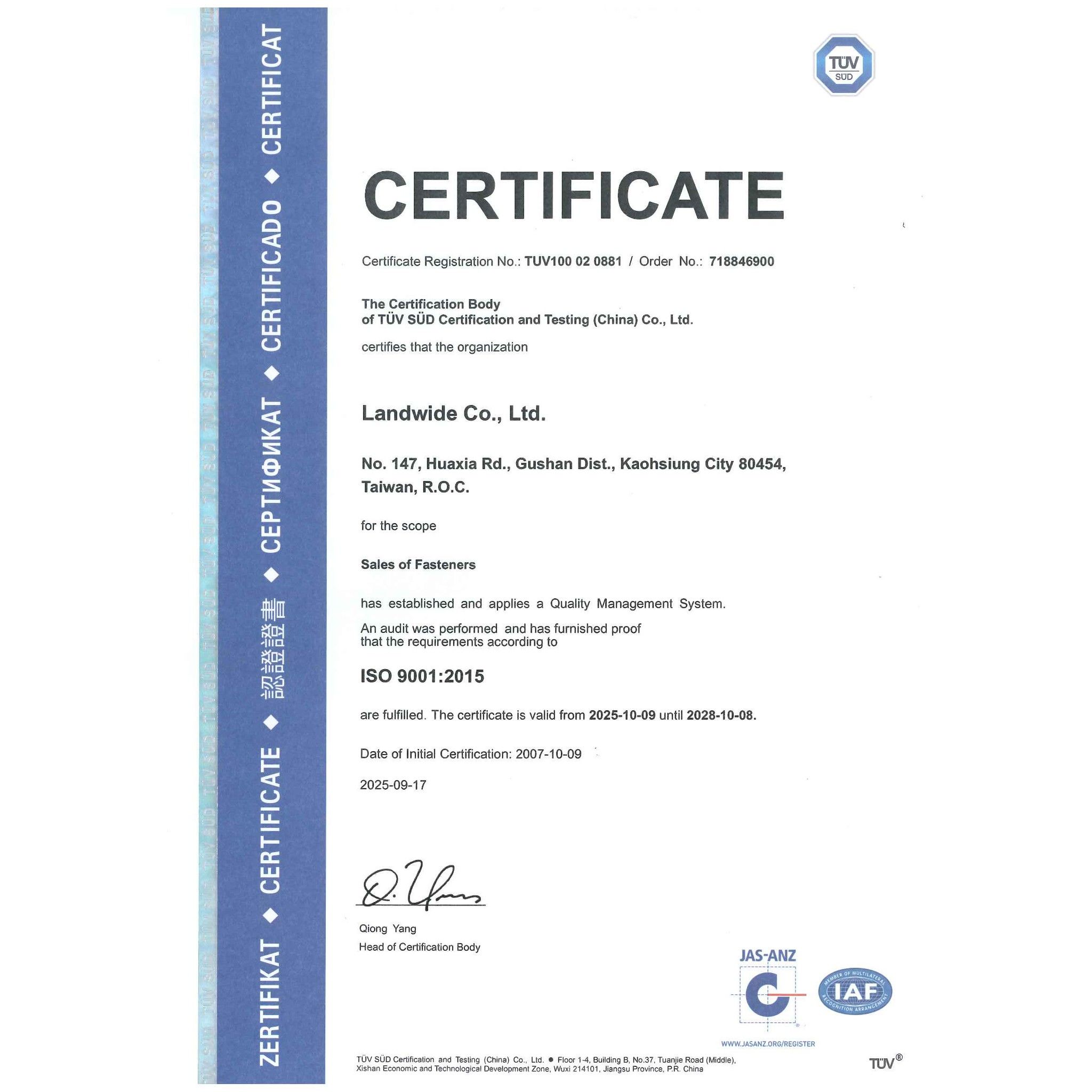 Fabricante de parafusos e fixadores certificado ISO 9001:2015